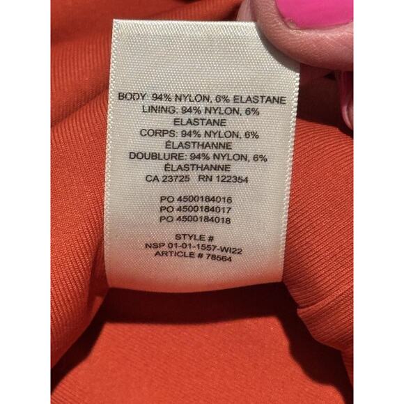 Babaton Bodysuit Womens Large Orange Long Sleeve Deep V Neck Stretch Jersey - Picture 5 of 8